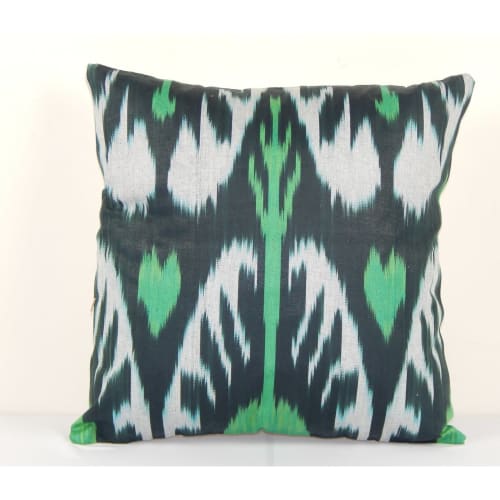 Uzbekistan Ikat Square Pillow Cover Cushion, Square Green Ha | Pillows by Vintage Pillows Store