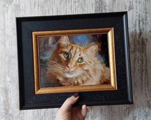 Red Cat pet portrait painting original, Custom cat painting | Oil And Acrylic Painting in Paintings by Natart
