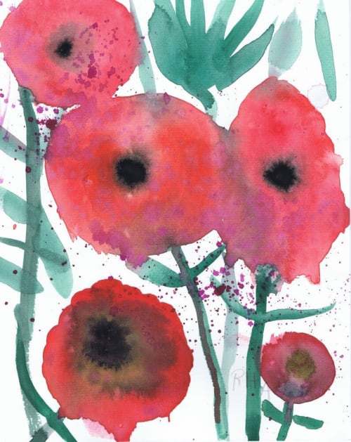 Poppies - Original Watercolor | Watercolor Painting in Paintings by Rita Winkler - "My Art, My Shop" (original watercolors by artist with Down syndrome)