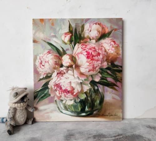 Peony flowers oil painting original canvas art, Floral peony | Oil And Acrylic Painting in Paintings by Natart