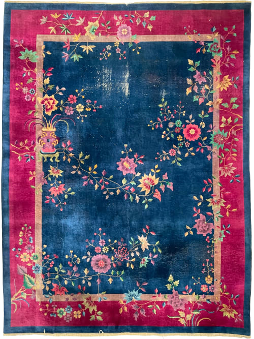 GLOWING Antique Art Deco Asian Botanical Garden | Magenta | Area Rug in Rugs by The Loom House