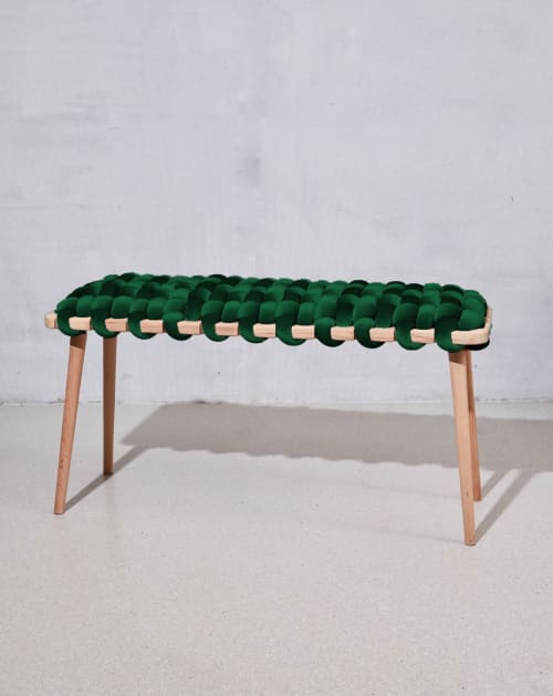 Emerald Green Velvet Woven Bench | Benches & Ottomans by Knots Studio