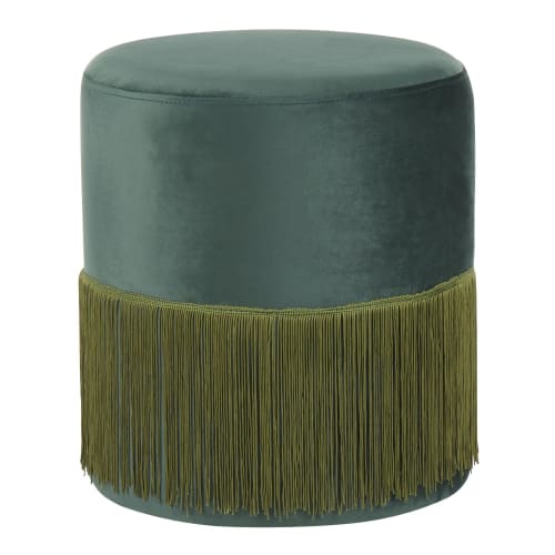 Round Fringed Velvet Ottoman Stool | Benches & Ottomans by Kevin Francis Design