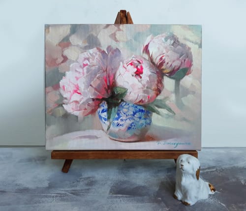 Peony flowers oil painting canvas original art, Floral | Oil And Acrylic Painting in Paintings by Natart