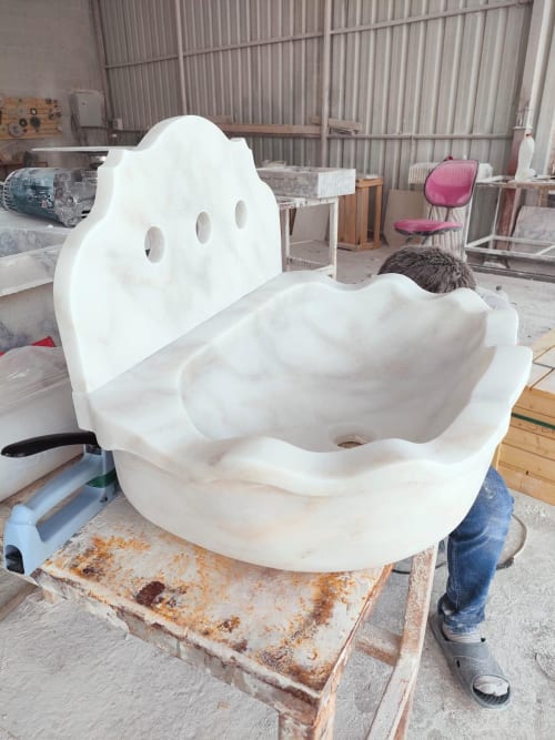 Custom Design Classic Midcentury Carrara Fluted Marble Sink | Water Fixtures by AYMARBLEDESIGN LLC