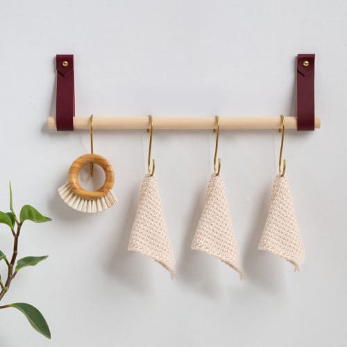 Hanging Dowel Kit [V'ed End] | Storage by Keyaiira | leather + fiber | Artist Studio in Santa Rosa