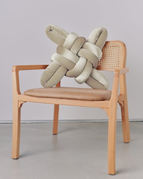 Ivory Velvet Knot Pillow | Pillows by Knots Studio