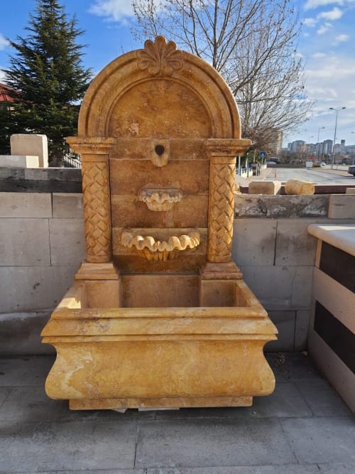 Hand Carved Marble Fountain – 3-Tier Ottoman Style Yellow Stone Water Feature | Water Fixtures by AEGEAN MARBLE ARTISAN ATELIER