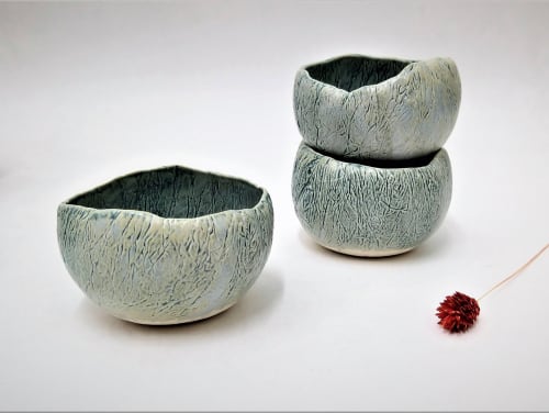 Light Blue And Yellowish Ceramic Serving Bowls | Serveware by YomYomceramic