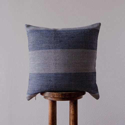 Navy & White Woven with Bold Stripes Pillow 20x20 | Pillows by Vantage Design