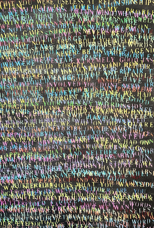 Love Letters on denim 26"x 40" | Mixed Media in Paintings by Emeline Tate