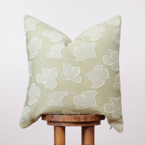 Sage Green Linen with Ginkgo Leaf Decorative Pillow 22x22 | Pillows by Vantage Design