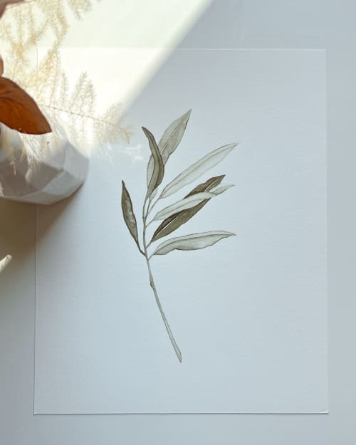 Olive branch 04 Original watercolor | Paintings by Angele K