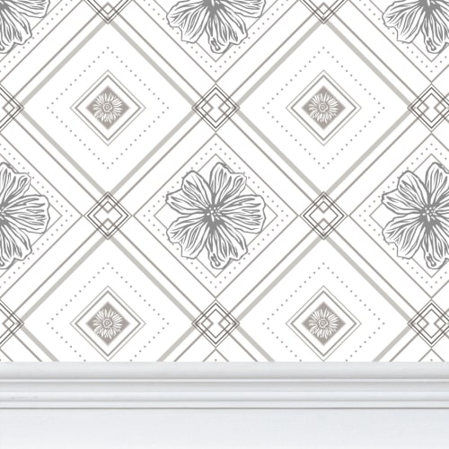 Trellis - Violet and Aster - Greyscale - Medium Print | Wallpaper in Wall Treatments by Sean Martorana