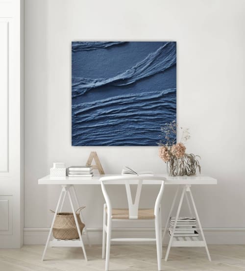 Navy blue 3d wall art minimalist textured canvas art navy | Mixed Media in Paintings by Serge Bereziak (Berez)