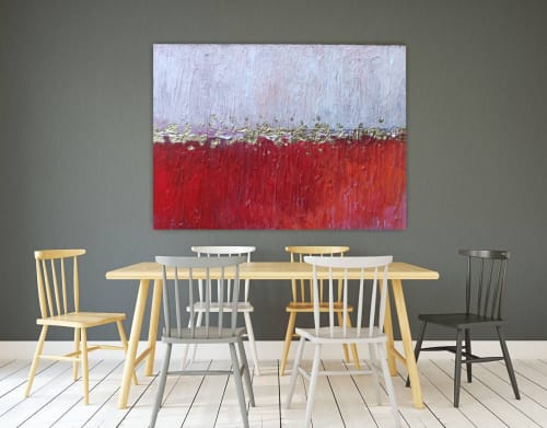 Gold leaf white red wall art large textured red wall art | Oil And Acrylic Painting in Paintings by Berez Art