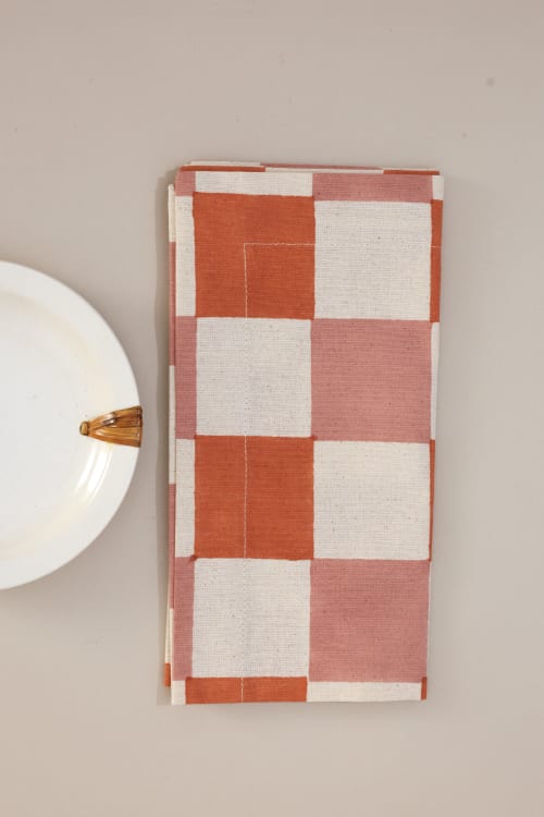 Blush Grid Block Print Napkins, Set of 4 | Linens & Bedding by Ninéh