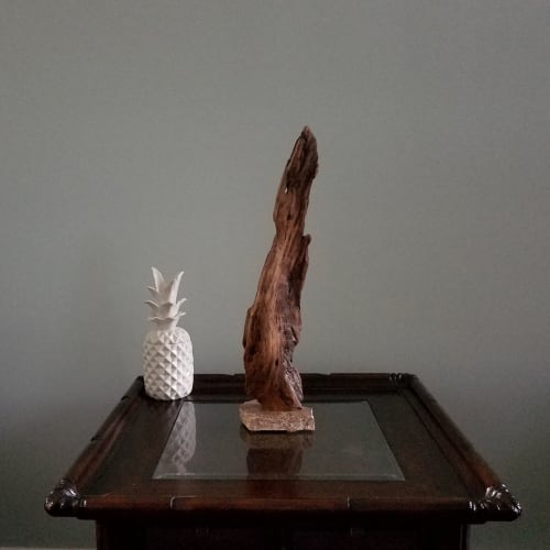 Driftwood Sculpture "Aileron" with Travertine Base | Sculptures by Sculptured By Nature  By John Walker