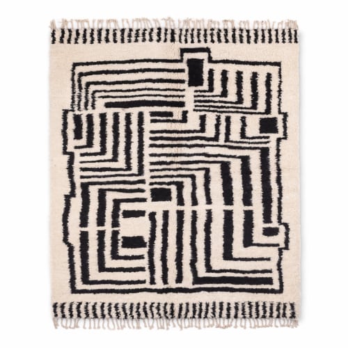 Black and white moroccan beni ourain rug, handmade berber Ru | Rugs by Benicarpets