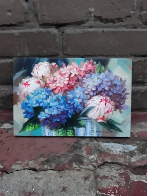 Hydrangea flowers oil painting peony art original on canvas, | Oil And Acrylic Painting in Paintings by Natart