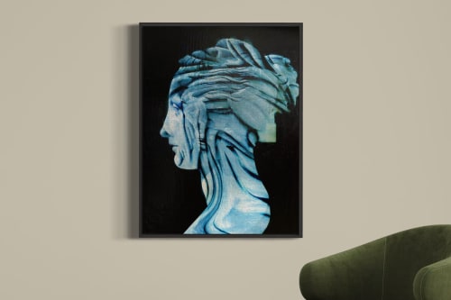 Stone Whisper – Abstract Blue Female Profile Painting | Paintings by Dario Moschetta