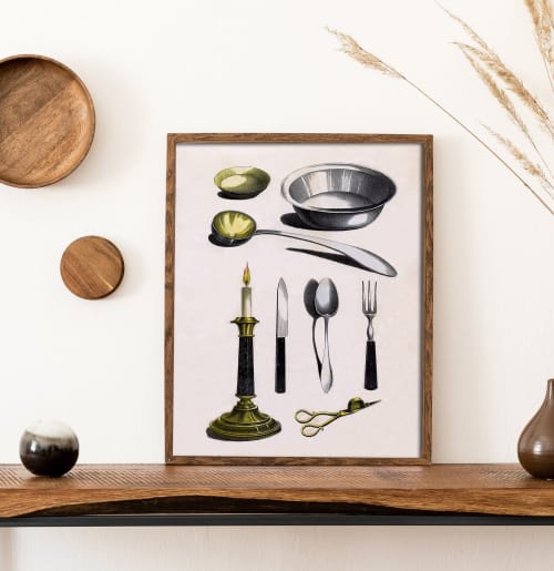 Vintage Farmhouse Kitchen Art with candlestick and | Prints by Capricorn Press