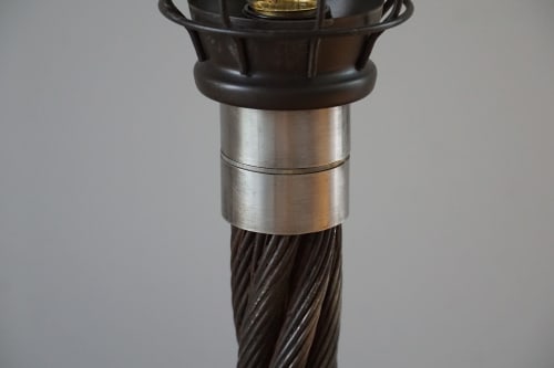 Reclaimed Ski Chairlift Cable Lamp | Upcycled Industrial Desk Lighting | Rustic Cabin Decor | Table Lamp in Lamps by industrial comfort