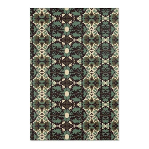 Damask and Receive Area Rug – Brown/Sage | Rugs by Odd Duck Press