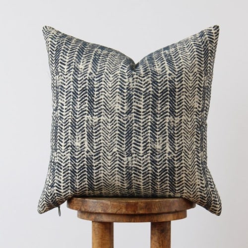 Navy Chenille Herringbone Pillow 18x18 | Pillows by Vantage Design