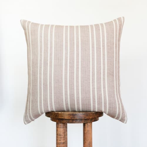 Brick Red & Cream Striped Linen Pillow 22x22 | Pillows by Vantage Design