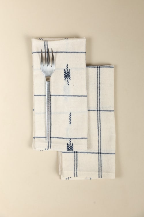 Navy Plaid Block Print Napkins, Set of 4 | Linens & Bedding by Ninéh
