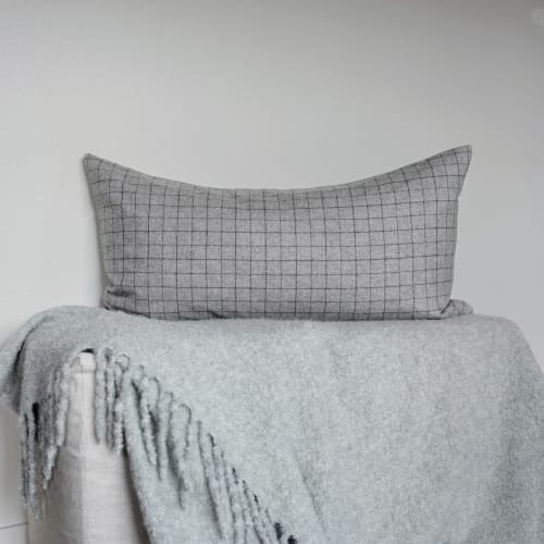 Grey & Brown Plaid Wool Pillow Set of 2  - 20x36 | Pillows by Vantage Design
