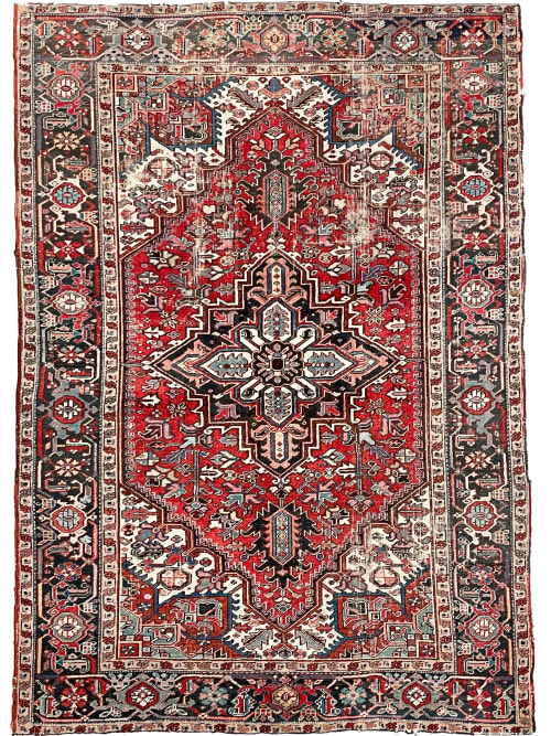 RARE Medium Size "Pocket" Heriz| Strawberry, Smokey Charcoal | Area Rug in Rugs by The Loom House