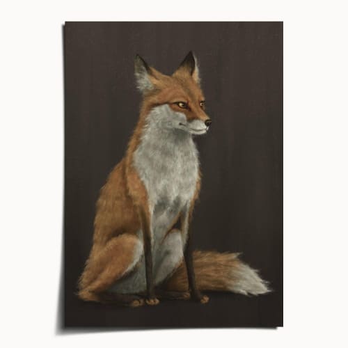 Earthy Woodland Fox Art Print, Sitting Wall Art, Rustic Home Decor | Prints by The Ugly Cat Studio