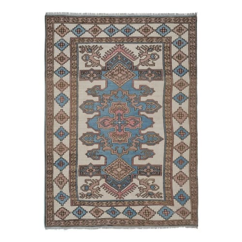 Handknotted Soft Blue and White Turkish Oushak Rug | Rugs by Vintage Pillows Store