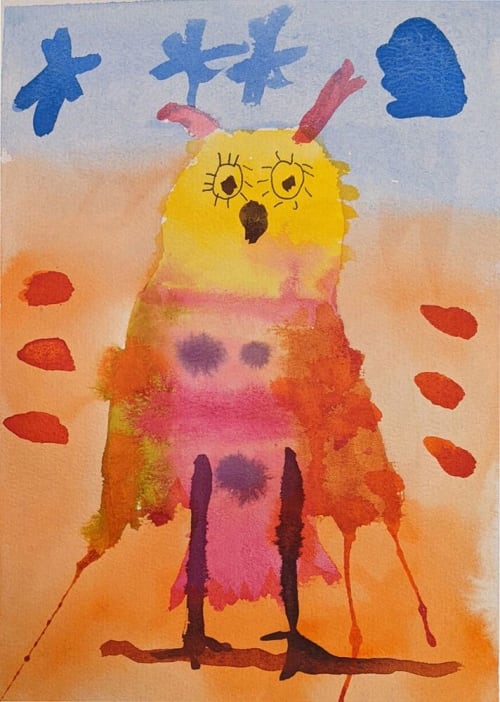 Happy Owl - Original Watercolor | Watercolor Painting in Paintings by Rita Winkler - "My Art, My Shop" (original watercolors by artist with Down syndrome)