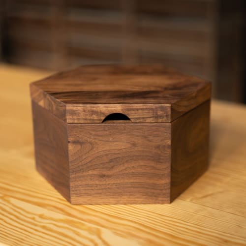 Hexagon Bread Box with Removable Lid in Urban Wood | Vessels & Containers by Alabama Sawyer