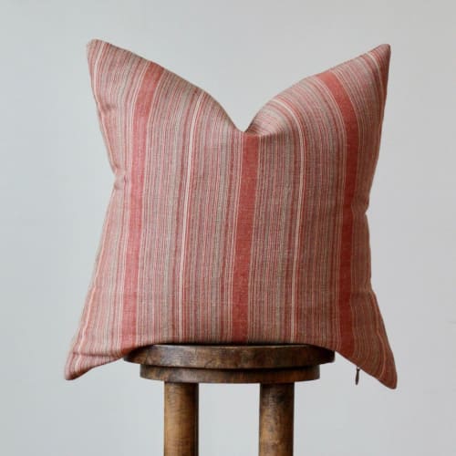 Red & Cream Linen Stripe Pillow 20x20 | Pillows by Vantage Design