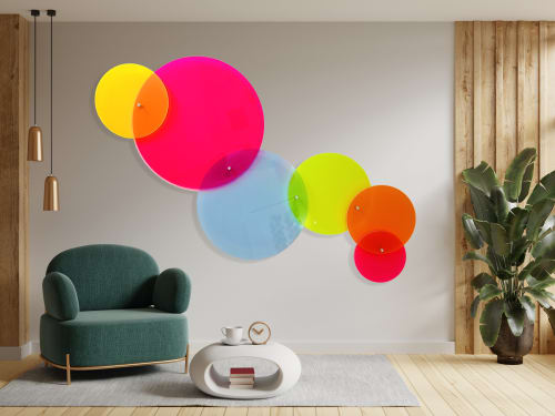 Fluorescent Acrylic Neon Art Transparent Set of Circles | Wall Sculpture in Wall Hangings by uniQstiQ