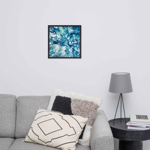Framed Print - Reef - Blue Fluid Abstract Ocean Foam | Work by Eman's Gallery