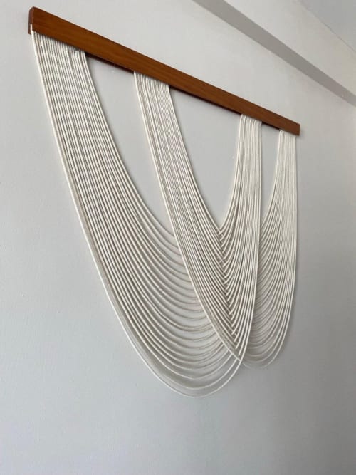 Macrame Wall Hanging Beige Cotton Fiber Art Large Boho Wall Decor Handmade Woven Tapestry Minimalist Textile Wall Art Wooden Home Decor | Wall Hangings by İnanç Yılmaz