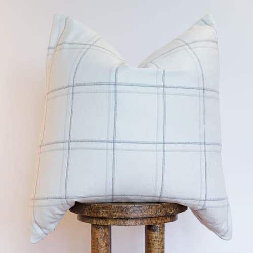 White Wool with Grey Plaid Pillow 24x24 | Pillows by Vantage Design