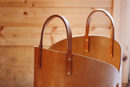 14in London Tan Leather Basket | Storage Basket in Storage by Harrow and Sickle Leather Design