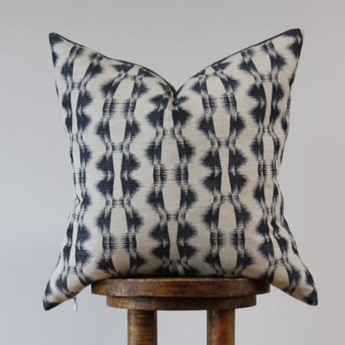 Woven Navy Heartbeat Pattern Decorative Pillow 20x20 | Pillows by Vantage Design