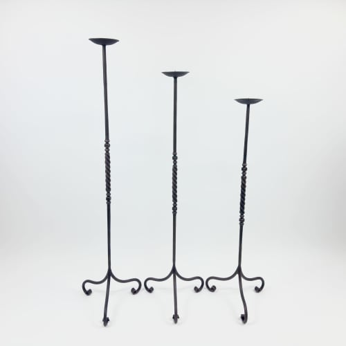 Hand Forged Iron Candelabra Set of 3 (90-100-110cm) | Decorative Objects by Edecra