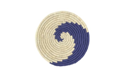 Handmade Natural Grass Round Blue Woven Wall Basket | Decorative Bowl in Decorative Objects by Amara