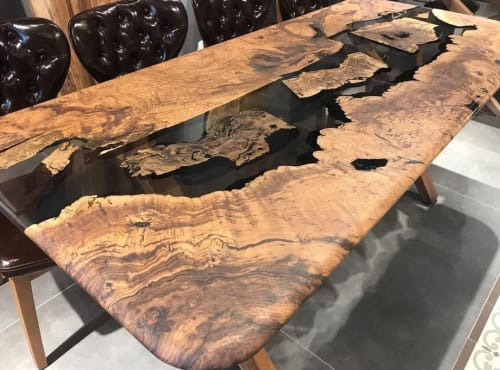 Chestnut Epoxy Table, Black Epoxy Resin Table, Custom Table | Dining Table in Tables by Tinella Wood