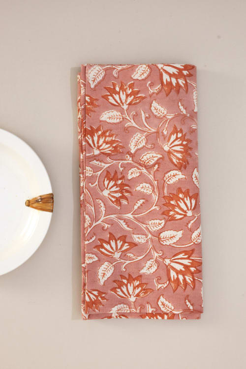 Blush Vines Block Print Napkins, Set of 4 | Linens & Bedding by Ninéh