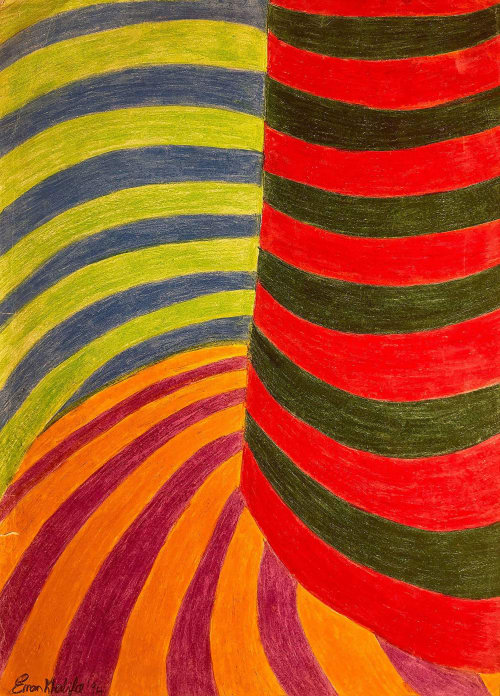 No Brake Zone - Original Oil Pastel Drawing  - Op Art Geometric Motion | Drawings by Eman's Gallery