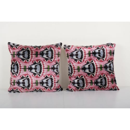 Handmade Pink Silk Ikat Velvet Pillow Cover - Set of Two Lux | Pillows by Vintage Pillows Store